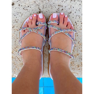 SANDÁLIA PAPETE FEMININA CHINELO BIRKEN COM BRILHO CRISTAL BRILHANTE LANÇAMENTO ENFIAR O PÉ FÁCIL DE CALÇAR