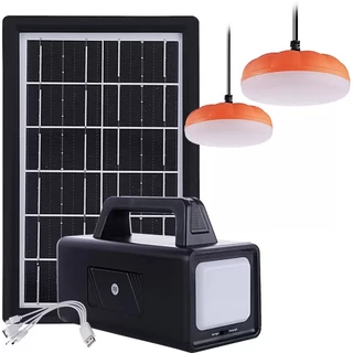 Kit Bateria Portátil Painel Solar Lanterna Holofote 100W 2 Lâmpadas Led 2usb