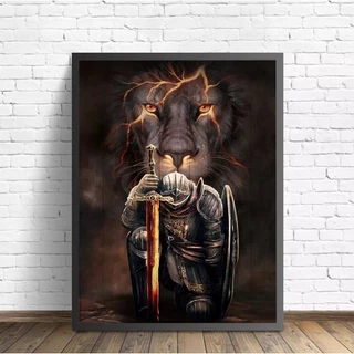 Quadro gigante religioso leão de Judá, jesus Cristo decoração de sala quarto escritório 90x70cm