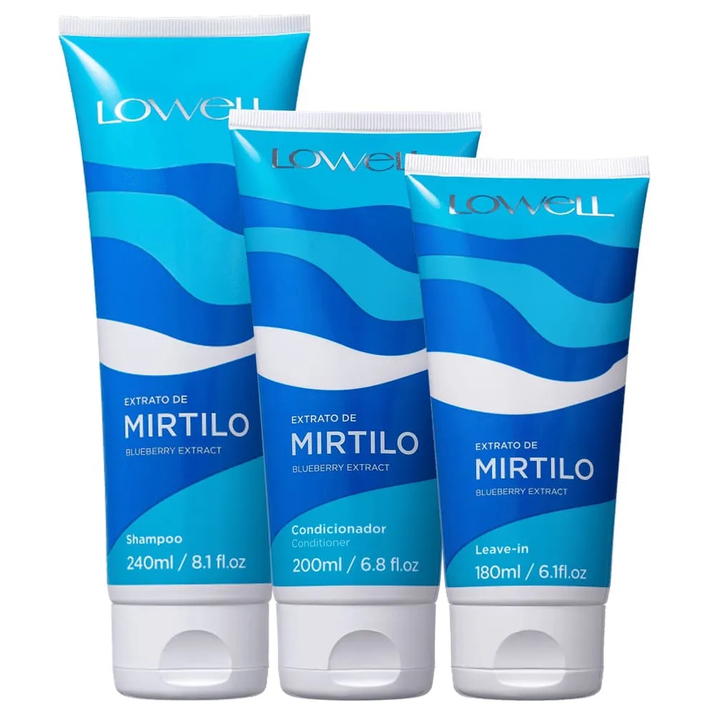 Kit Lowell Extrato de Mirtilo Shampoo 240ml + Condicionador 200ml + Leave-in 180ml