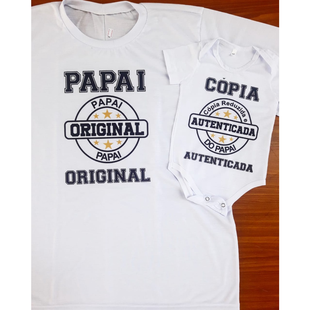 Kit Camisetas Tal Pai, Tal Filho (a)Cópia Autenticada do Papai - 2 peças BRANCO