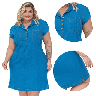 Vestido Jeans Plus Size Feminino Evangélico Senhora Chemise Casual Moda Maior Soltinho