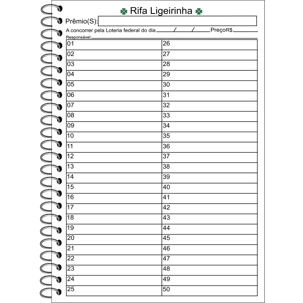 Rifa Ligeirinha 50 Folhas | Shopee Brasil