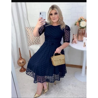 VESTIDO DE TULE SOCIAL MODA EVANGÉLICA GOSPEL RODADO GODÊ MIDI
