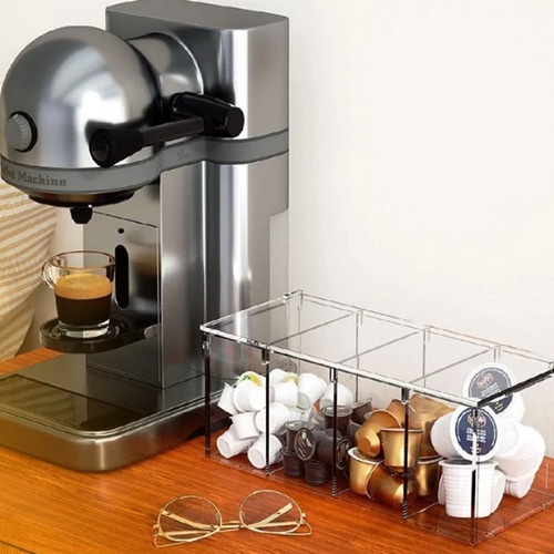 Porta Capsulas café Chá ou Condimentos em Acrílico com divisorias e tampa articulavel