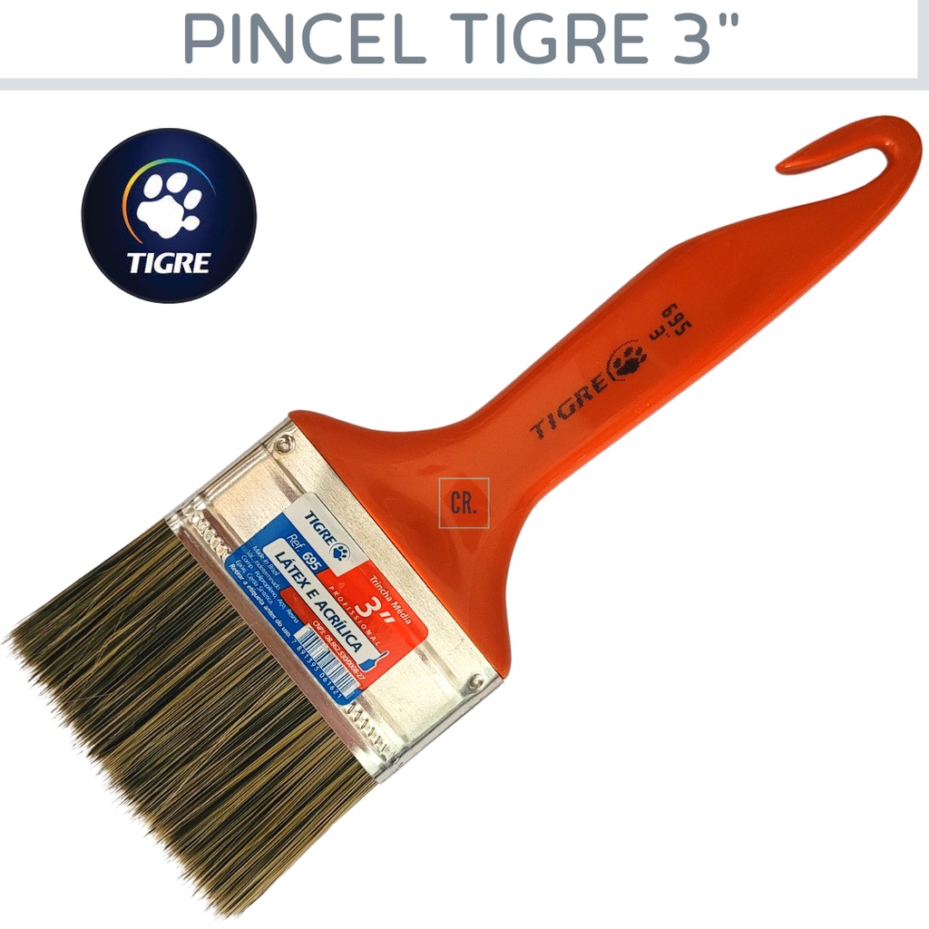 Pincel Trincha Tigre 3" Para Pintura Com Tinta Látex e Acrílica Ref.695 ...