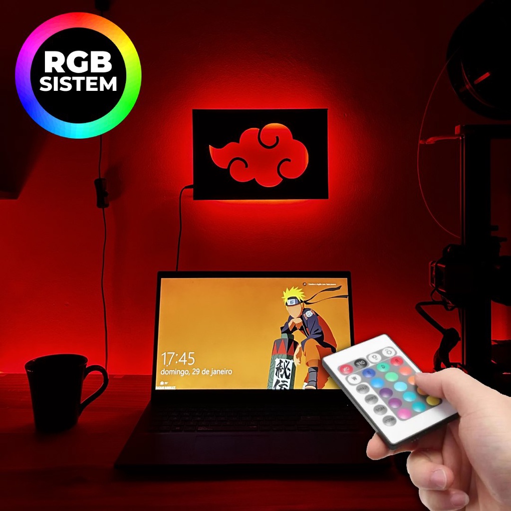 Luminária Gamer Akatsuki Naruto com LED RGB (16 cores) com Fonte 12v e ...