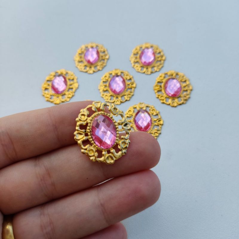 kit tags de metal 2,5 cm + chaton 10x14mm Rosa Claro 50 ou 100 unds ...