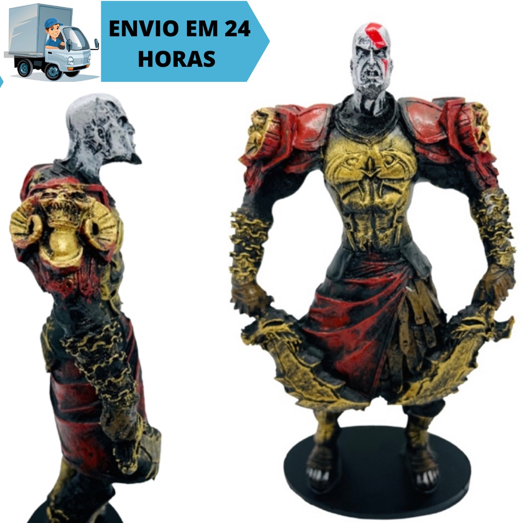 Boneco Estatua Kratos Armadura de Ares God oof War Playstation PS4 Game Estatueta Colecionavel Resina