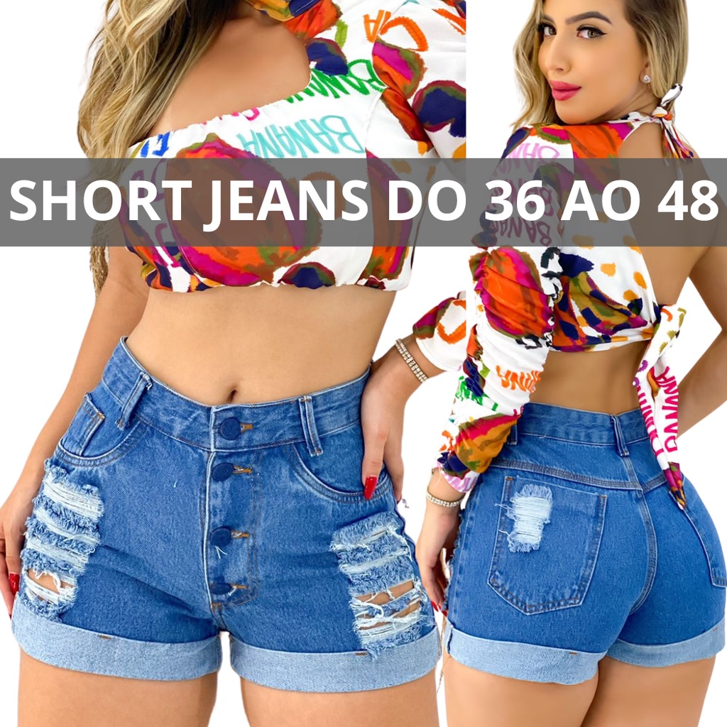 Short Feminino Jeans Levanta Bumbum Destroyed Moda Blogueira