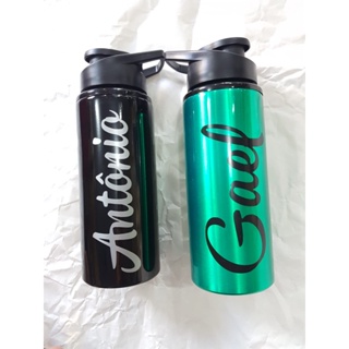 Garrafa Squeeze de Água Aluminio 750 ml Fitness Academia C/ Alça +PERSONALIZAÇAO ADESIVADO