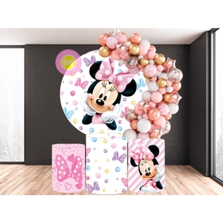 Kit Painel Redondo e Cilindros Minnie Rosa