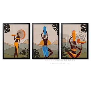Kit 3 Quadros Decorativos Mulher Africana Tropical Boho P/ Sala Quarto Escritório
