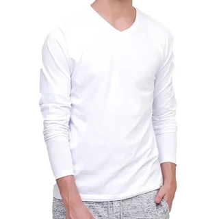 Blusa manga comprida decote em V malha algodão