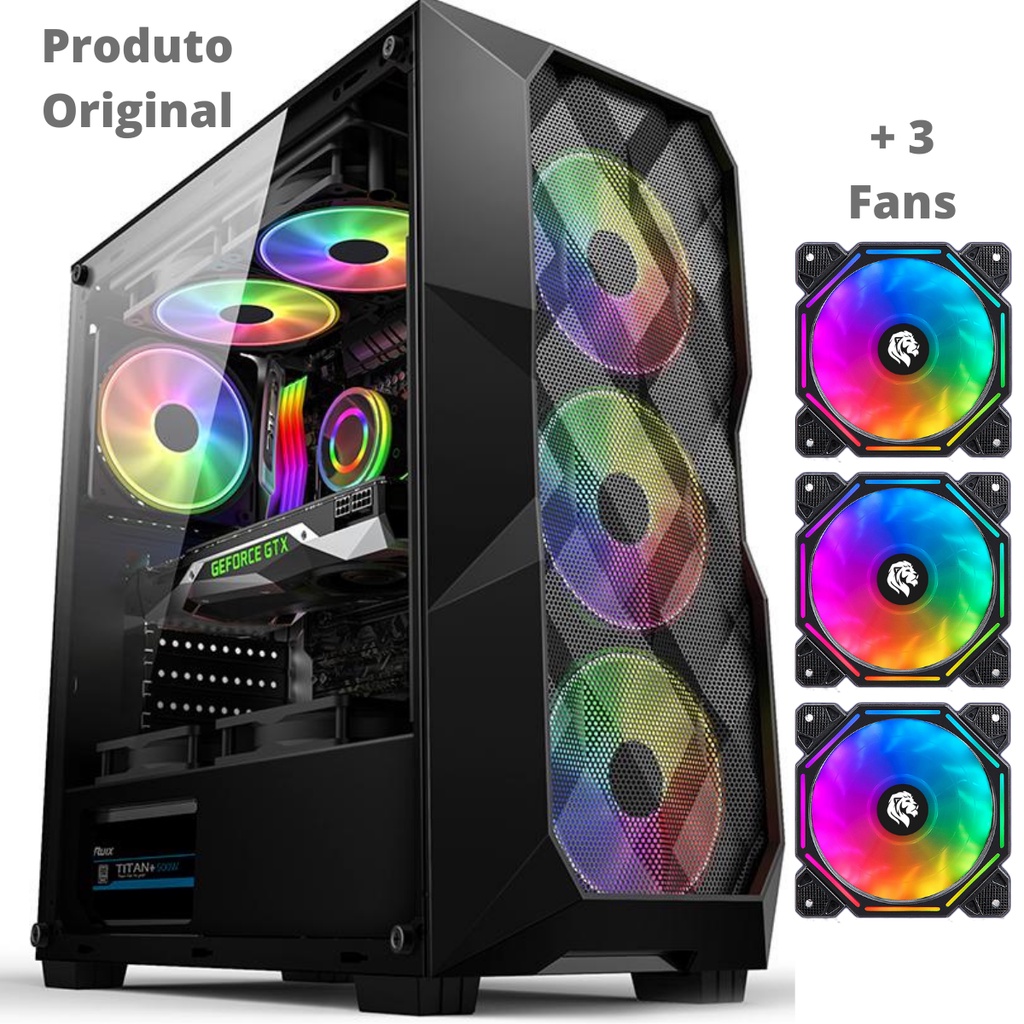 Gabinete Gamer GB1710 com 3 Fans RGB Inclusas Com Lateral de Vidro Temperado e Filtro de Ar