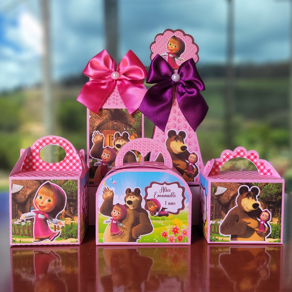 Kit Festa Personalizados Masha E O Urso Menina Lembrancinhas Caixinhas Para Festa Shopee Brasil 