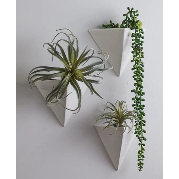 Kit Vasos de Parede Cactos Suculentas Cachepot Decorativo Plantas Artificiais e Naturais