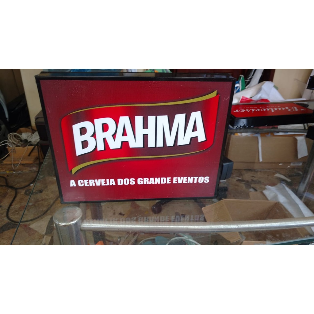 placa decorativa brahma luminosa em led toda em acrílico nova 27x35cm