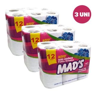 Kit 3 Pacotes Papel Higiênico Mads Suave 12 Rolos Revenda Barato