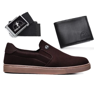 Tênis Masculino Polo Fran Slip on Sapatênis Casual Sapato + Carteira + Cinto Bali