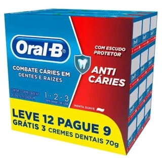 Kit Creme Dental Oral B 1 2 3 Anticáries Pasta de Dente 12 Unidades