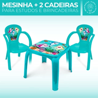 Kit Mesinha Infantil com 2 Cadeiras Menino Menina Homem Aranha / Princesa / Shark / Dino / Hulk / Mulher Maravilha / Love / Marvel / Conjunto Ar Livre / Grande