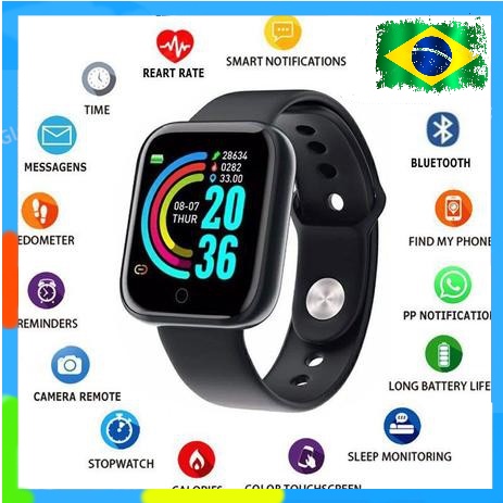 Relógio inteligente smartwatch D20 Y68 bluetooth monitor saúde - Já no Brasill