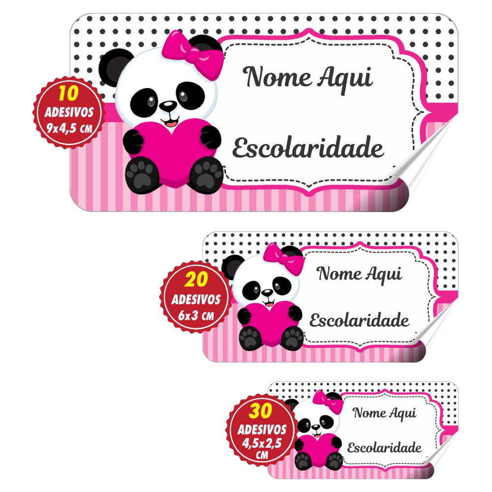 60 Etiquetas Ursinho Panda Para Material Escolar Adesivos Personalizados