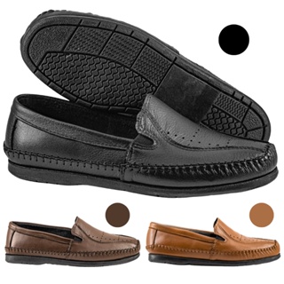 Sapato Masculino Couro Legitimo Mocassim Anti Derrapante Calce Fácil Macio