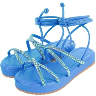 Papete Birken Flatform Sandália Feminina de Amarração com Tiras de Amarrar na Perna Confortável Strass Blogueira Ref. 30/19