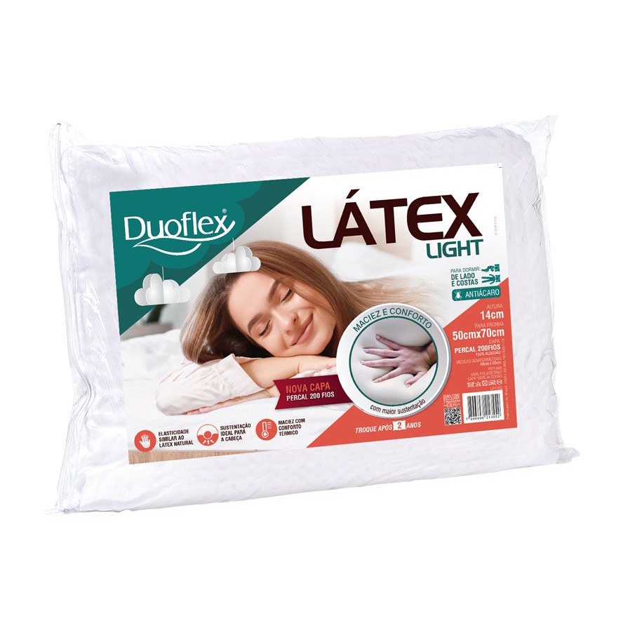 Travesseiro Látex Light Duoflex Com Capa Percal 200 Fios 14cm