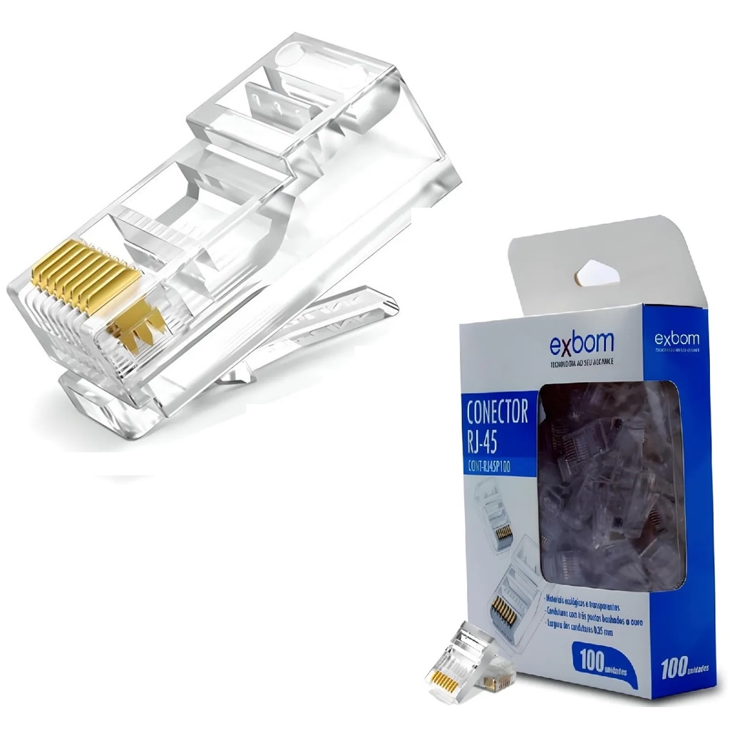 Kit Conector Rj45 Cat5e Cabo Rede Banho De Ouro C/ 30 Peças