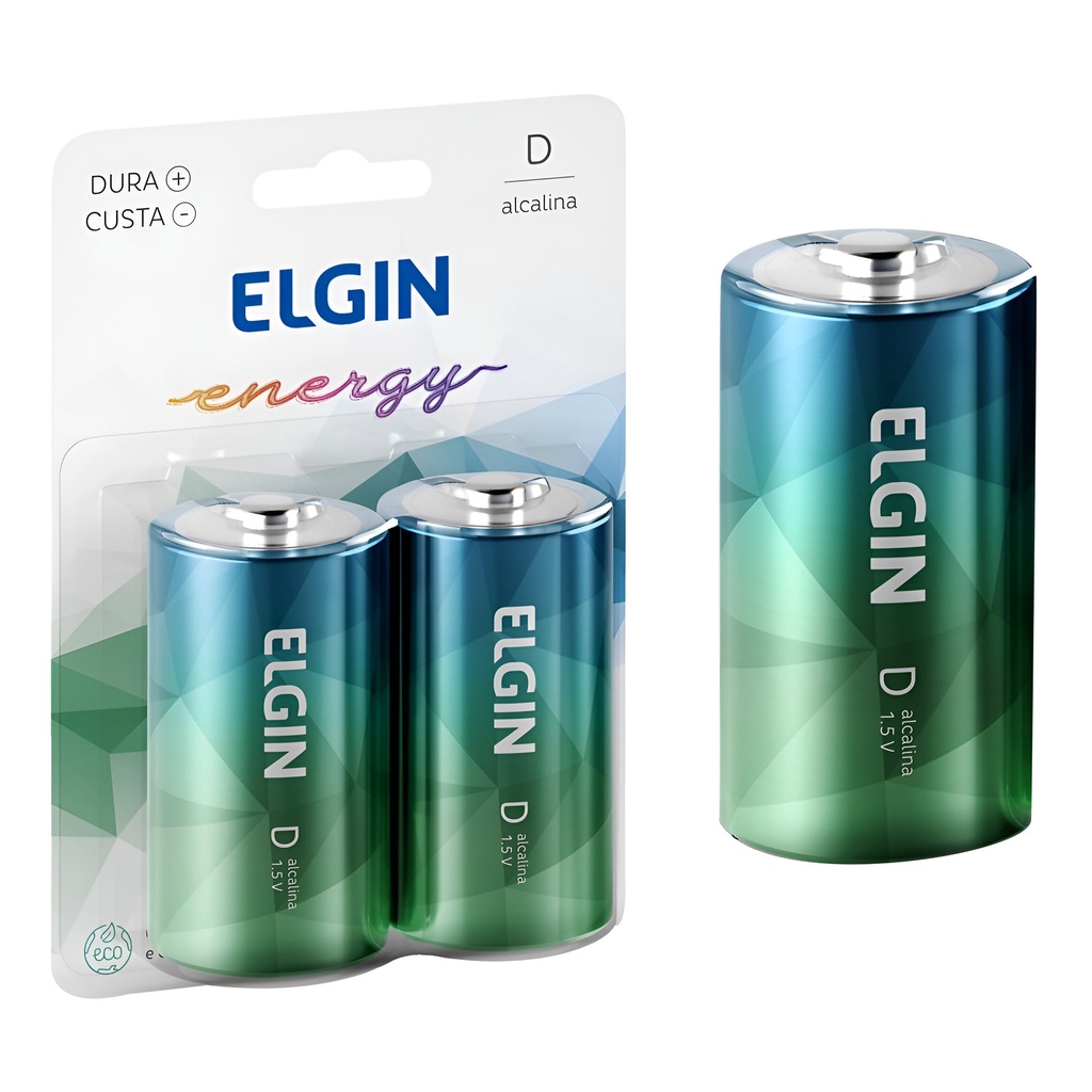 Pilha Alcalina D LR20 Energy Blister Com 2 Pilhas Elgin