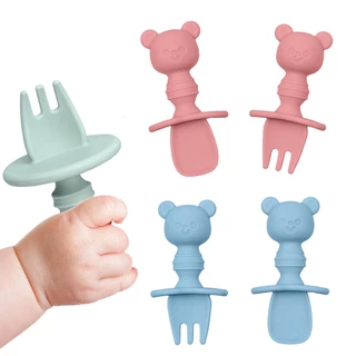 Colher Silicone Bebê Introdução Alimentar Talher de Treinamento Garfo e Colher Macio