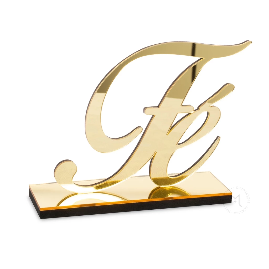 Palavra Decorativa Fé Espelhada Dourada Decoração