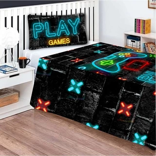 Jogo Lençol Cobre Leito + Fronha Quarto Infantil Games