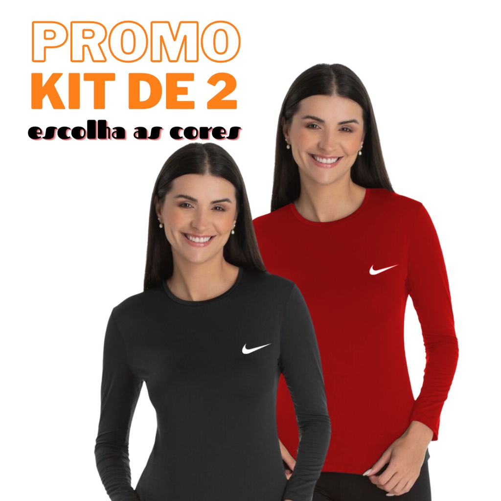 Kit 2 Camisas Manga Longa Feminina Uv Segunda Pele Praia Corrida Academia E Também com 1 Unidade
