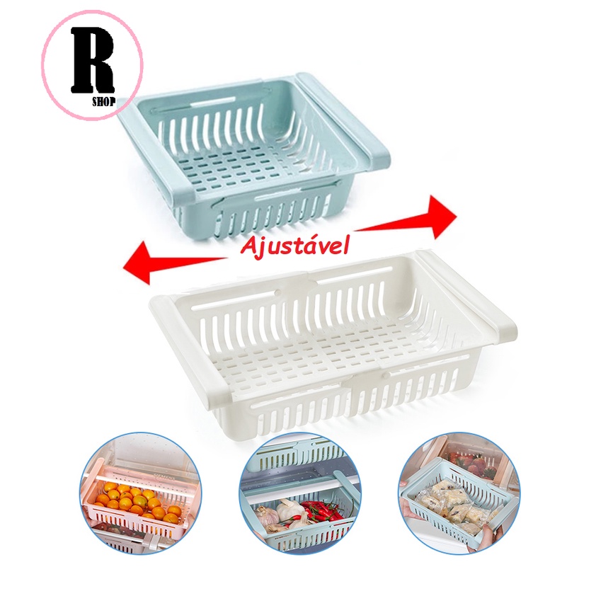 Cesto Organizador De Geladeira Multiuso Gaveta Retrátil Ajustável Prático Portátil