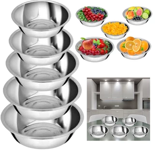 Conjunto Jogo 5 Tigelas Bacia Saladeira Bowls Multiuso Em Inox Cozinha