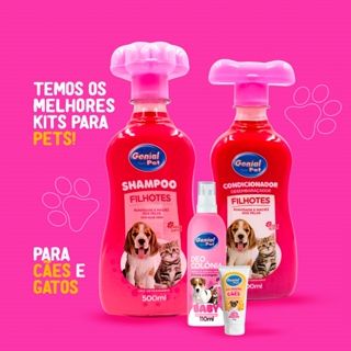 Kit Combo Baby p/ Cães e Gatos Filhotes - Shampoo, Condicionador, Colônia Perfume e Gel Dental Genial Pet - Compre e Ganhe um Brinde Especial