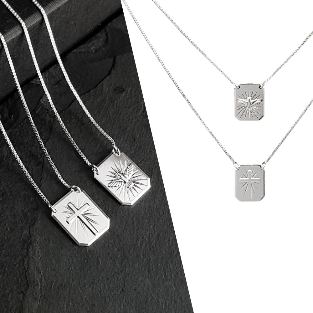 Escapulario Masculino Divino Banhado a Prata 925