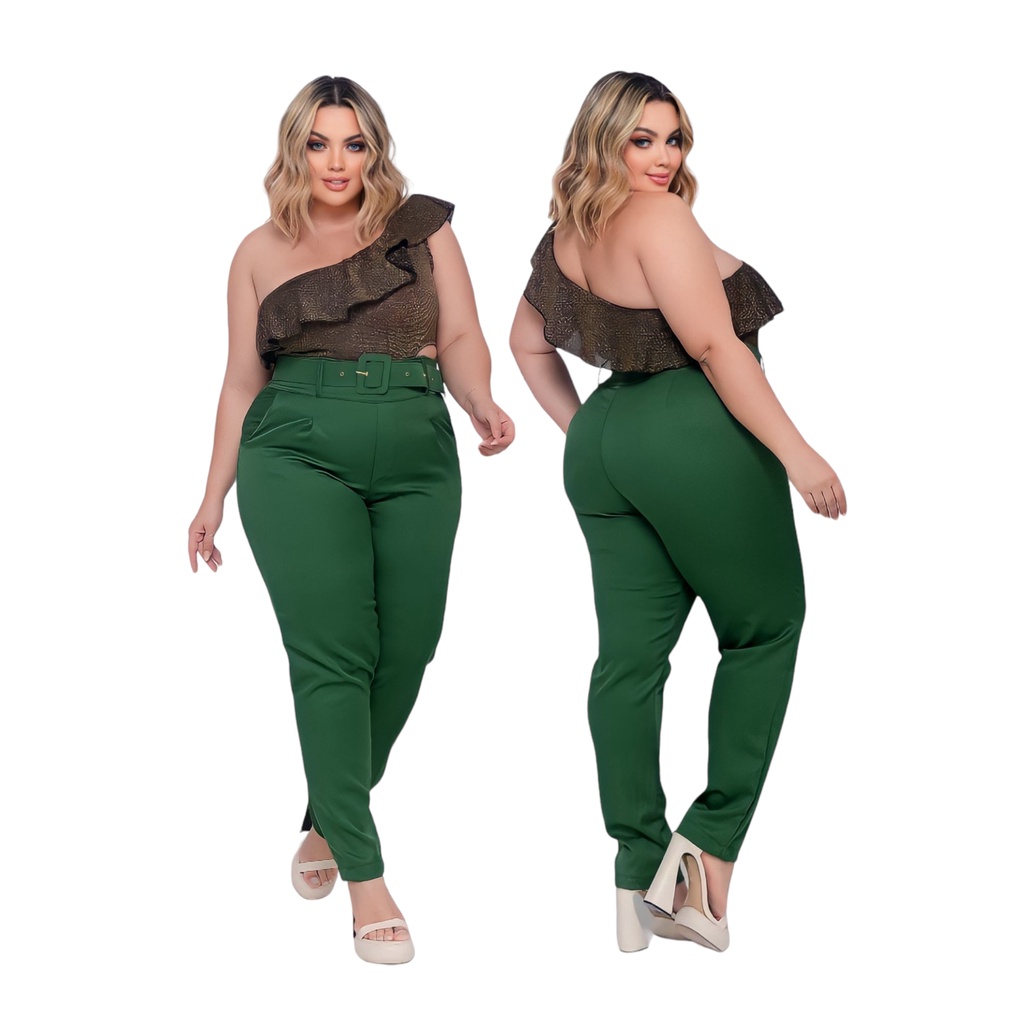 Calça Alfaiataria Plus Size Feminina Cintura Alta - Desconto no Preço