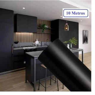 Papel Adesivo Preto Fosco Lavável 10 Metros x 45 cm Leotack tipo Contact