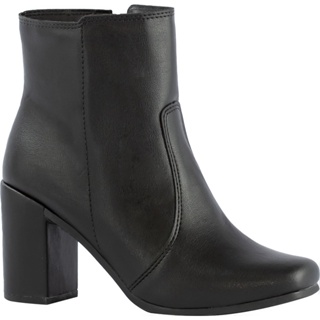 Coturno Feminino Confortável Salto Alto Grosso Bota Bico Quadrado Fashion Macia Zíper Botinha Blogueira Square