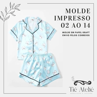MOLDE EM PAPEL KRAFT DE PIJAMA AMERICANO INFANTIL CURTO PARA COSTURA MODELAGEM EM PAPEL KRAFT