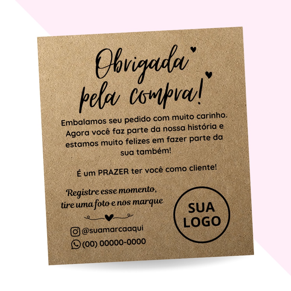 Cartão Personalizado Kraft 100un Agradecimento ao Cliente