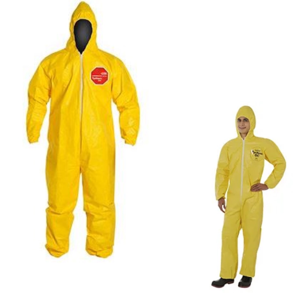 Macacão de Proteção Dupont Tyvek QC127S Termoselado Amarelo para Pintura Química Impermeávelb com Elástico