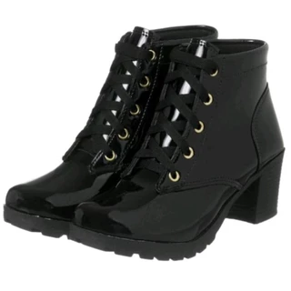 Bota Feminina Coturno Sola Tratorada Cano Curto Salto Grosso Ref. 20/111