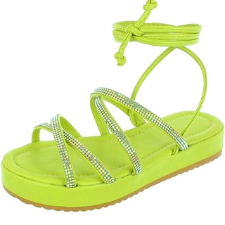 Sandália Feminina de Amarração Papete Birken Flatform Tiras de Amarrar na Perna Confortável Strass Blogueira Ref. 30/19