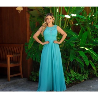 Vestido para madrinha de store casamento azul tiffany longo